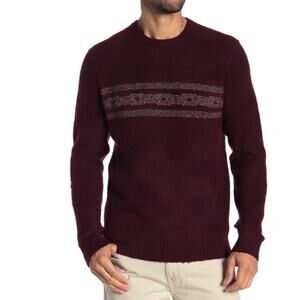Michael Bastian Striped Crewneck Sweater Burgundy Medium Boucle Wool $168 NEW